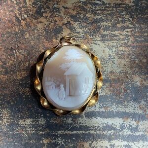 Victorian Rebecca At The Well Carved Shell Cameo Pendant